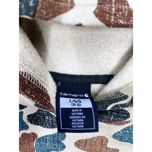 Boys Carhartt Yellow Camouflage Hoodie Pullover Sweatshirt Size L 14-16 - Picture 5 of 12